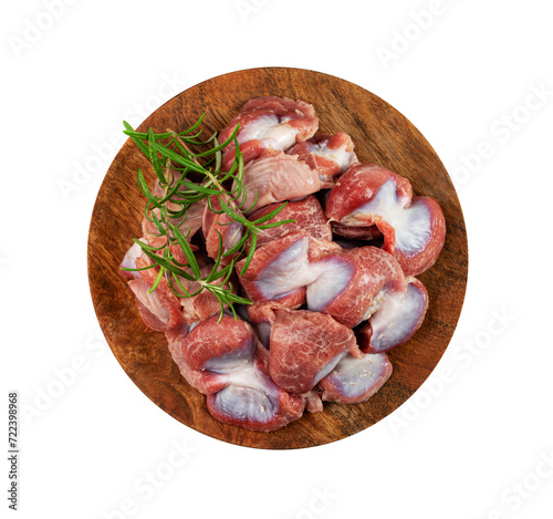 Poultry Offal Isolated, Raw Chicken Stomach, Poultry Giblets, Fresh Turkey Stomach, Chicken Gizzard photo