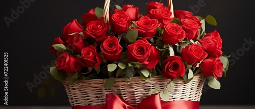 red rose bouquet gift in white basket, valentine's day ,symbol of love and releationship photo