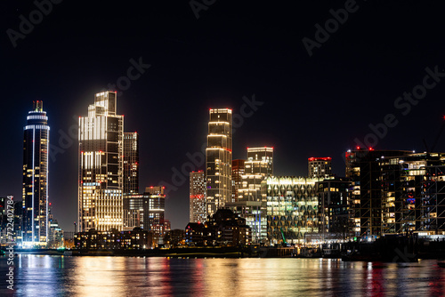 Vibrant Vauxhall Lights: Capturing One Nine Elms and St George Wharf Tower in Stunning Nighttime Long Exposure photo
