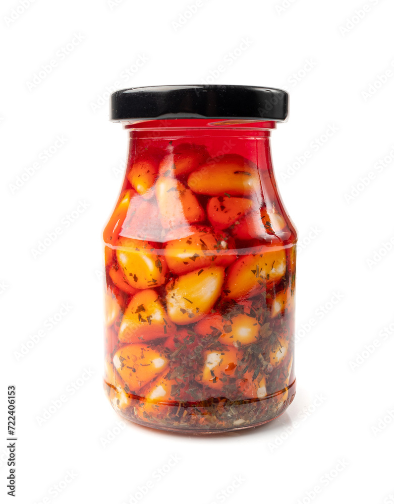 Pickled Garlic, Fermented Garlic Cloves with Red Chili Pepper, Hot Pickle Vegetable, Spices Garlic Cloves Pickled Garlic, Fermented Garlic Cloves with Red Chili Pepper, Hot Pickle Vegetable, Spices Garlic Cloves