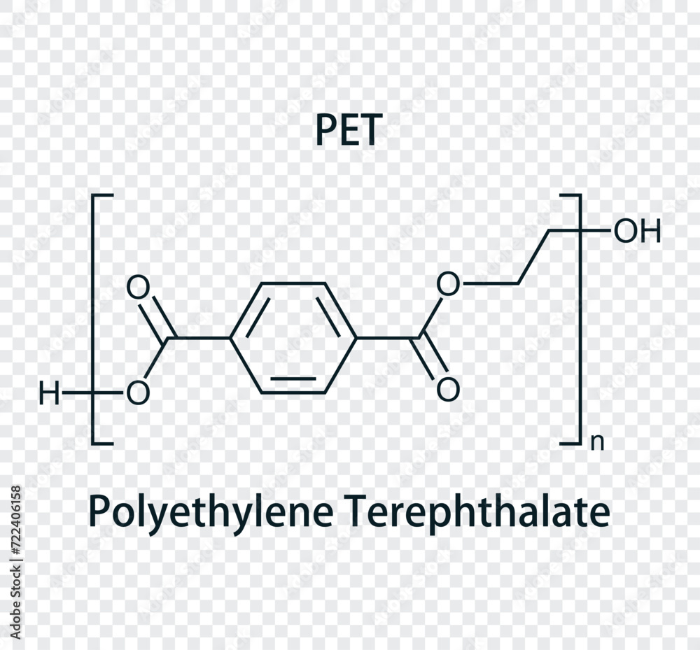 PET (Polyethylene terephthalate) chemical structure vector illustration. Isolated on transparent background