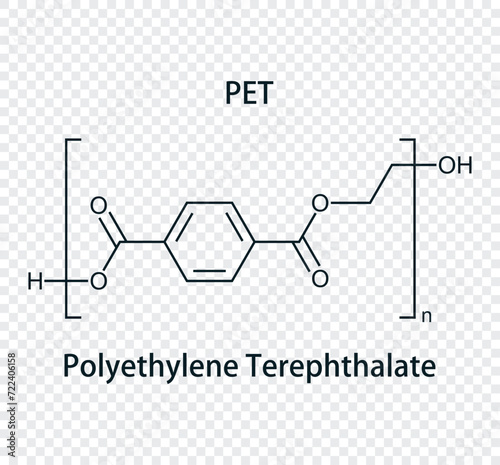 PET (Polyethylene terephthalate) chemical structure vector illustration. Isolated on transparent background