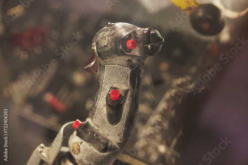 Joystick of an old jet fighter close-up in Denmark photo