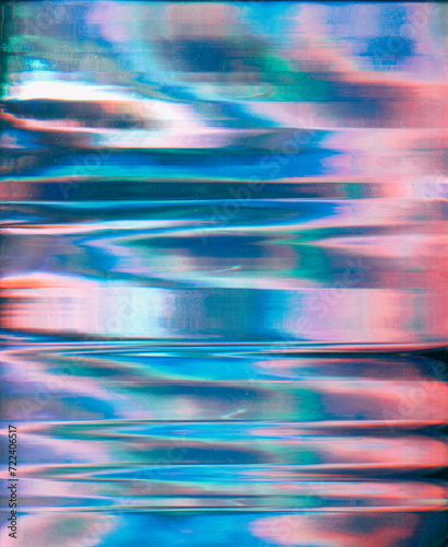Color glitch. Distortion noise. Pink blue gradient analog artifacts dust scratch distressed texture illustration abstract background.