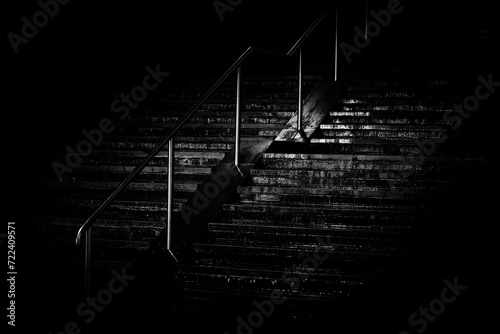 Wet stairs in black and white at night in Brighton, East Sussex, UK