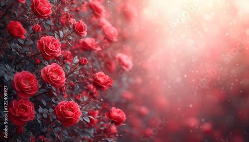 many red roses on a pink background, in the style of realistic scenery, light gray and red