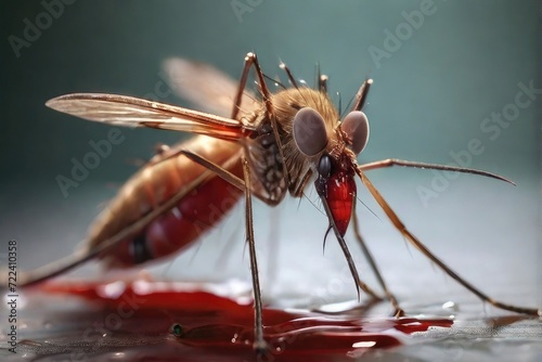 Close up a mosquito sucking human blood
 photo