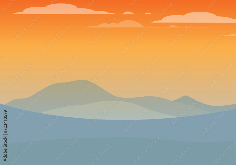 Mountain range landscape, blue mountains n twilight, camping nature landscape silhouette vector illustration. 