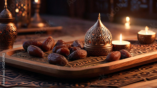 Ramadan iftar dates on wood table