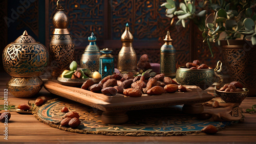 Ramadan iftar dates on wood table