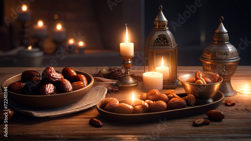 Ramadan iftar dates on wood table