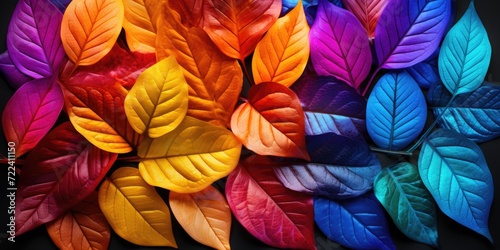 Rainbow autumn leaves, top view, shot for a postcard. Generative AI