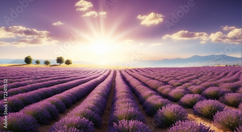 Lavender Field, sunset, Landscape. 