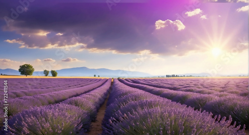 Lavender Field, sunset, Landscape. 