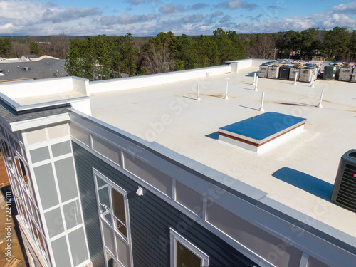 Drone Photos of New TPO Residential Roofing & HVAC. 