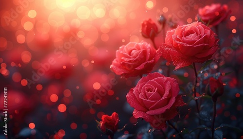 red roses background with light and dark shades  in the style of realistic  poster  soft mist 