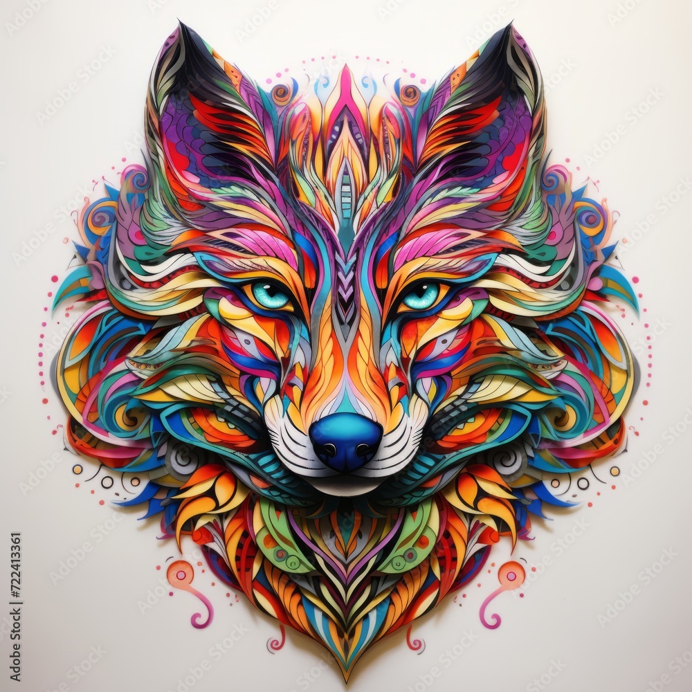 Fototapeta Wolf Forest Animal Vivid Ornamental Head Abstract Fantasy Animal God Portrait Bright Artistic Mystique Colorful Digital Generated Illustration Artwork