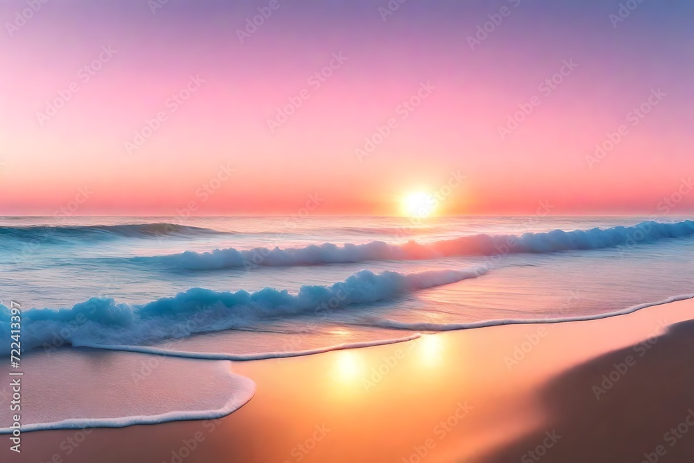 A beach with cotton candy sunrise