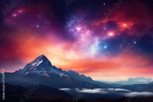 Fantasy Galaxy Landscape Background. Generative AI © wellyans