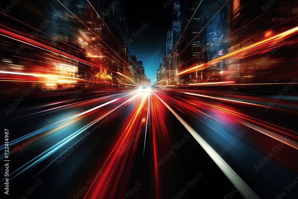 Fototapeta premium Neon cityscape. vibrant, glowing lines and futuristic shapes illuminating urban nightscape