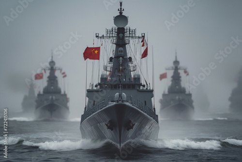 Warships with Chinese flag at sea. photo