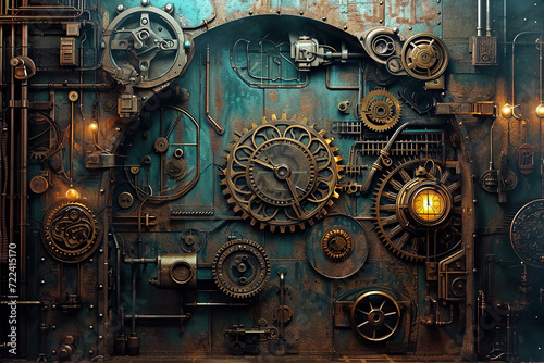 steampunk-inspired wallpaper with gears and mechanical contraptions photo
