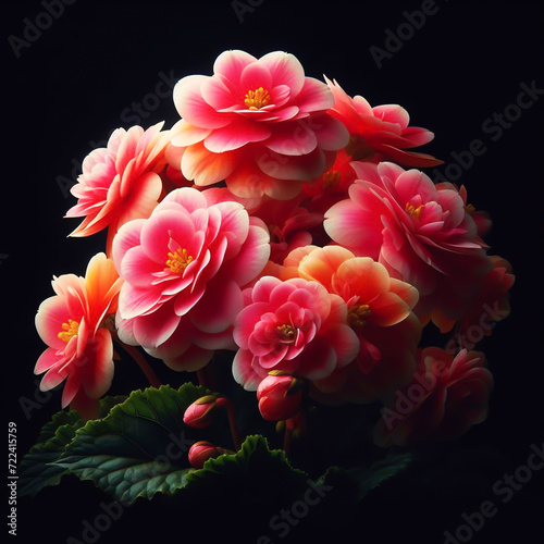 Begonia isolated on black background. Flowers and plants in spring. AI generated