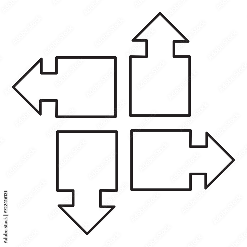 Three-way, two-way or one -way inward or outward pointing mini arrows. A symbol made from a trio of small black arrow shapes. Isolated on a white background. Three-way, two-way or one -way inward or outward pointing mini arrows. A symbol made from a trio of small black arrow shapes. Isolated on a white background.