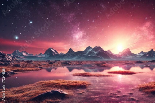 Fantasy Galaxy Landscape Background. Generative AI