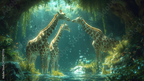 illustration of giraffes in underwater kingdom © KeepStock