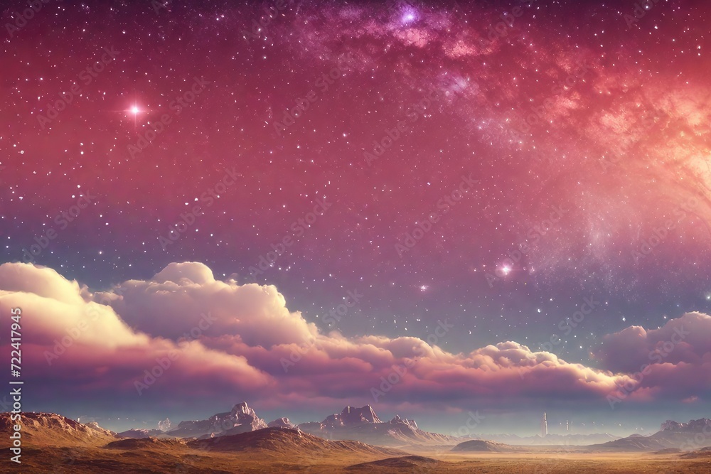 Fantasy Galaxy Landscape Background. Generative AI