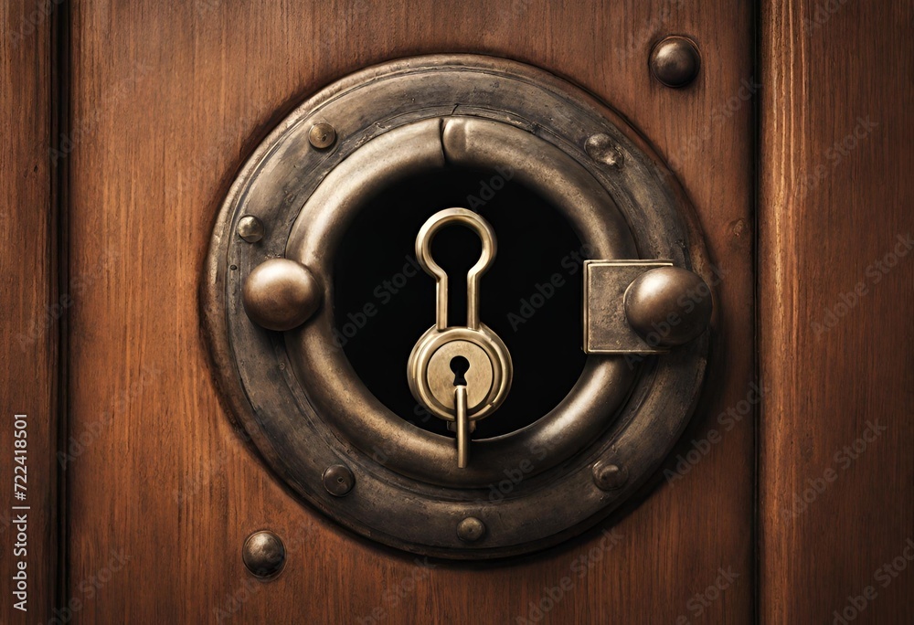 Obraz premium Unlocking Secrets: The Master Keyhole - A Symbol of Security, Vault, and Safekeeping Concept Seen Through the Keyhole of an Old Door or Chest