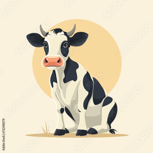 Farm cow head sketch hand drawn illustration, cartoon flat style