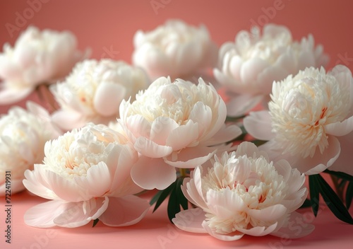 white peonies on pink background, in the style of spherical sculptures, candycore photo
