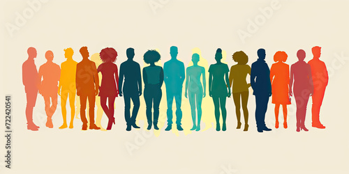 Silhouettes of a diverse group of multiethnic people viewed from the side, symbolizing a community of colleagues or collaborators. Concept conveys collaboration, teamwork, and the idea of a bargain