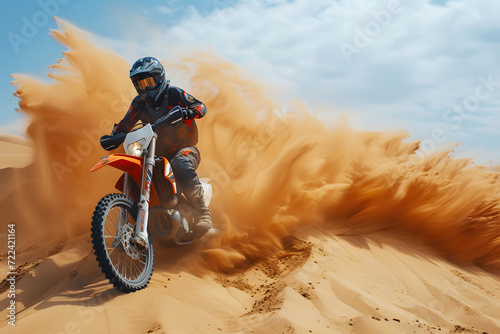 Motocross rider on a motorcycle in the desert