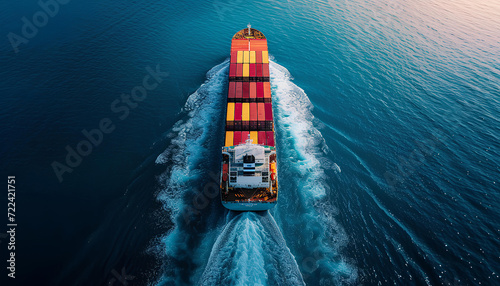Freight vessel in blue ocean