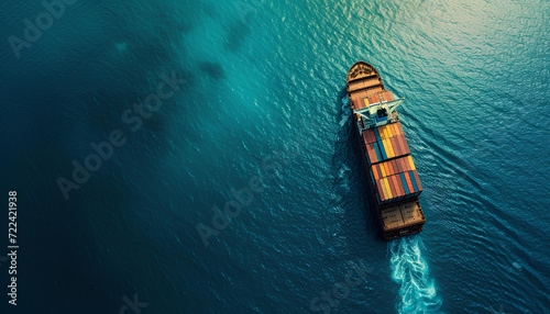 Freight vessel in blue ocean
