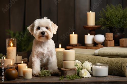 Cute dog being pampered with spa treatments, ideal copy space for text and advertisements