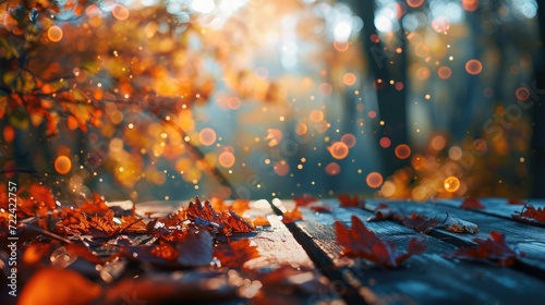Thanksgiving Harvest: Blurred Bokeh Background with Dark Wood Table