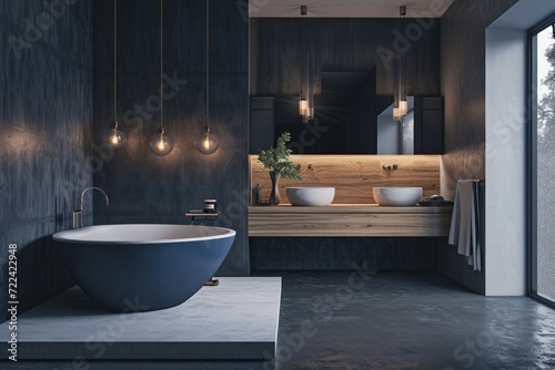 Modern Bathtub and Vanity with Basin in Luxurious Bathroom Interior