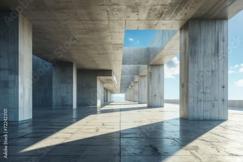 Abstract Modern Concrete Architecture with Empty Space for Mock-Up and Blue Sky Background