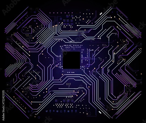 A Circuit Board With The Title In Purple And Blue