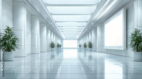 Architectural Empty Floor Hall  Interior Modern Design  Light White Wall  Indoor Building Corridor  Space Background Construction  Nobody Perspective Room Office  Inside Abstract Futuristic
