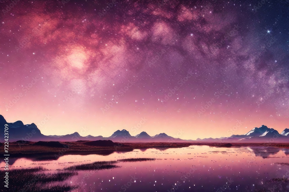 Fantasy Galaxy Landscape Background. Generative AI