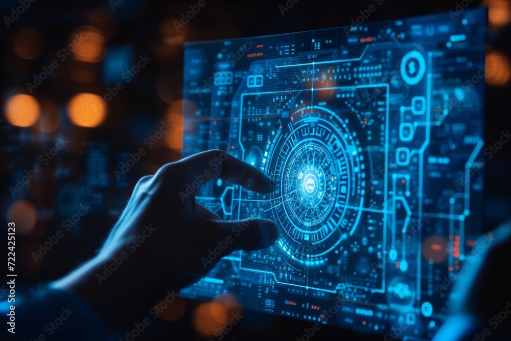 Businessman and augmented reality. Infographics and engineering developments. Generative AI. Businessman and augmented reality. Infographics and engineering developments. Generative AI.