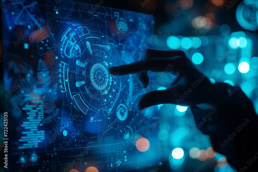 Businessman and augmented reality. Infographics and engineering developments. Generative AI. Businessman and augmented reality. Infographics and engineering developments. Generative AI.