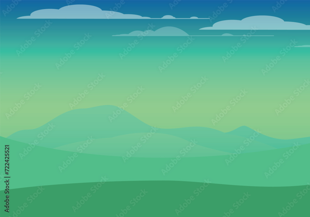 Mountain range landscape, blue mountains n twilight, camping nature landscape silhouette vector illustration. 