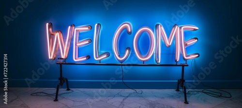 Gleaming holographic icon displaying a captivating welcome message, designed for interactivity.