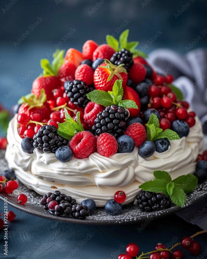 Pavlova is an exquisite dessert made from an airy mass of meringue, fresh fruits and a crumbly cream of whipped cream